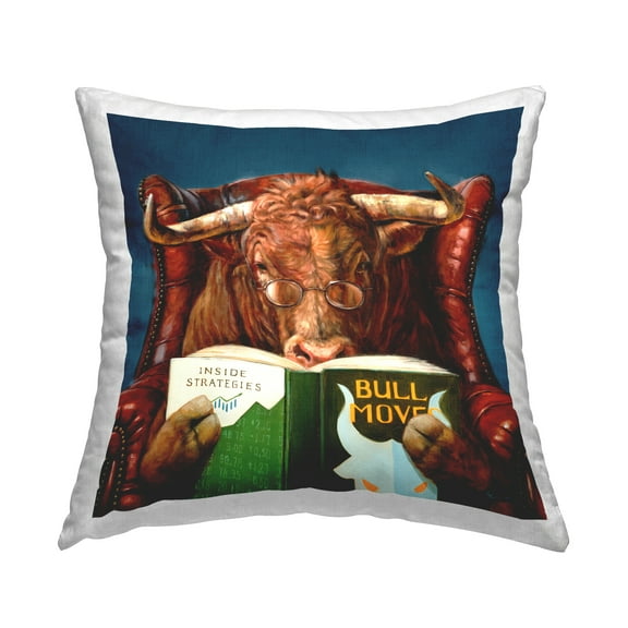 Stupell Industries Reading Longhorn Bull Red Sofa Animal Farm Literature Novelty Blue,18 x 7 x 18 Decorative Pillows