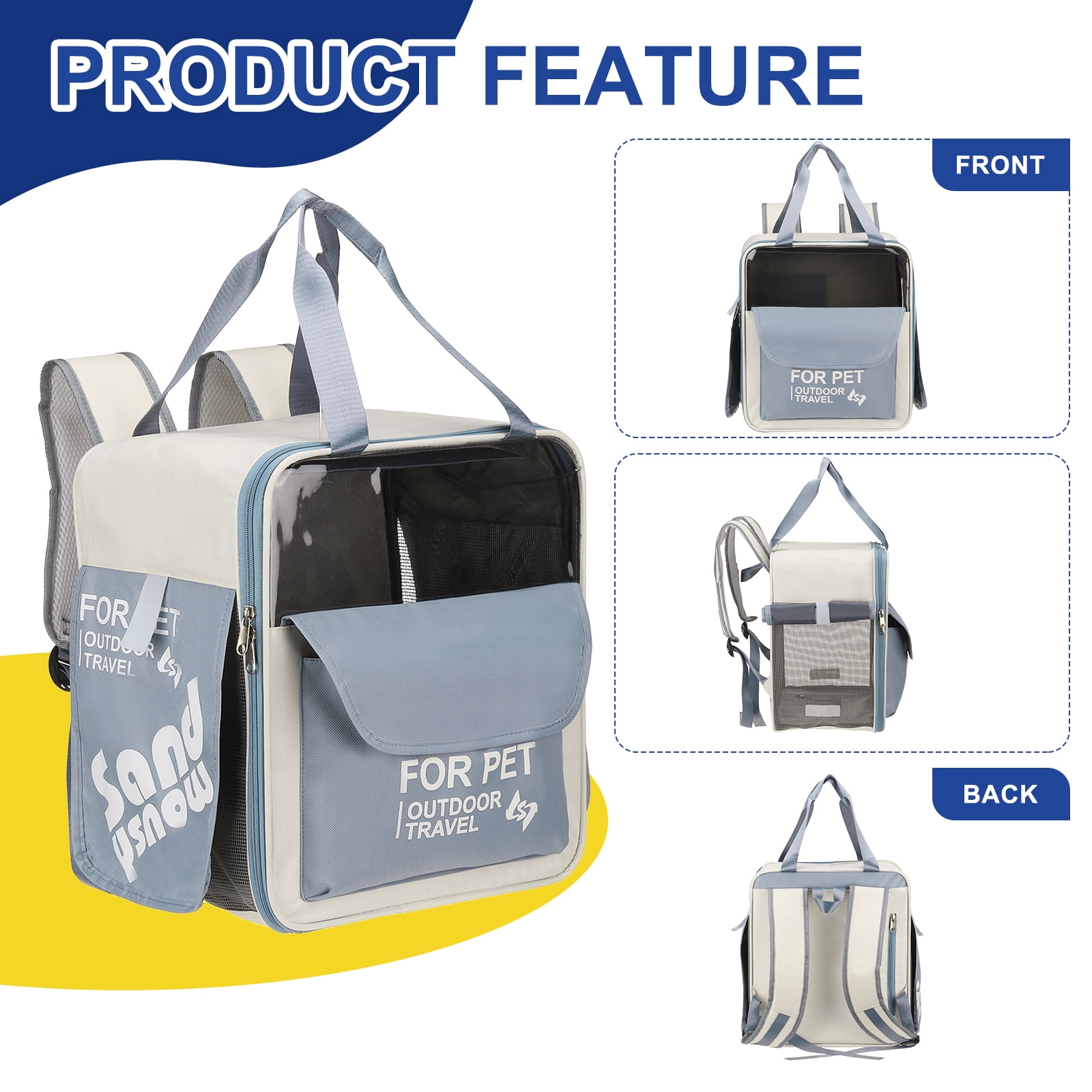 Uxcell Pet Backpack Carrier, Portable and Ventilated, Oxford Cloth, Dogs Cats and Small Animals Travel Bag 12.6", (Blue, 1 Pcs), Intended for Hiking / Camping / Traveling