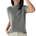 thumbnail image 2 of Huowey Women'S Knitted Tops Solid Color Mock Neck Casual Short Sleeve Pullover Sweater Basic Loose Spring Blouse Soft Stretch Comfortable Lightweight Breathable Dailywear,Grey,L, 2 of 6