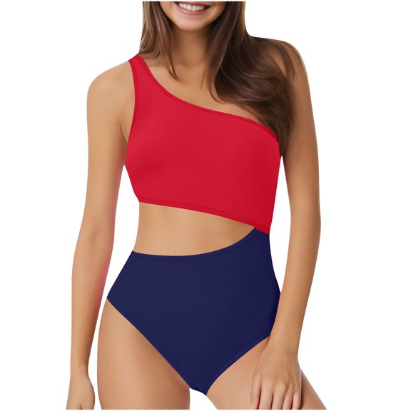 qelini High Waisted Bikini Sets for Women Plus Size One Shoulder Bikini Set Cut Out Solid Color Bathing Swimwear