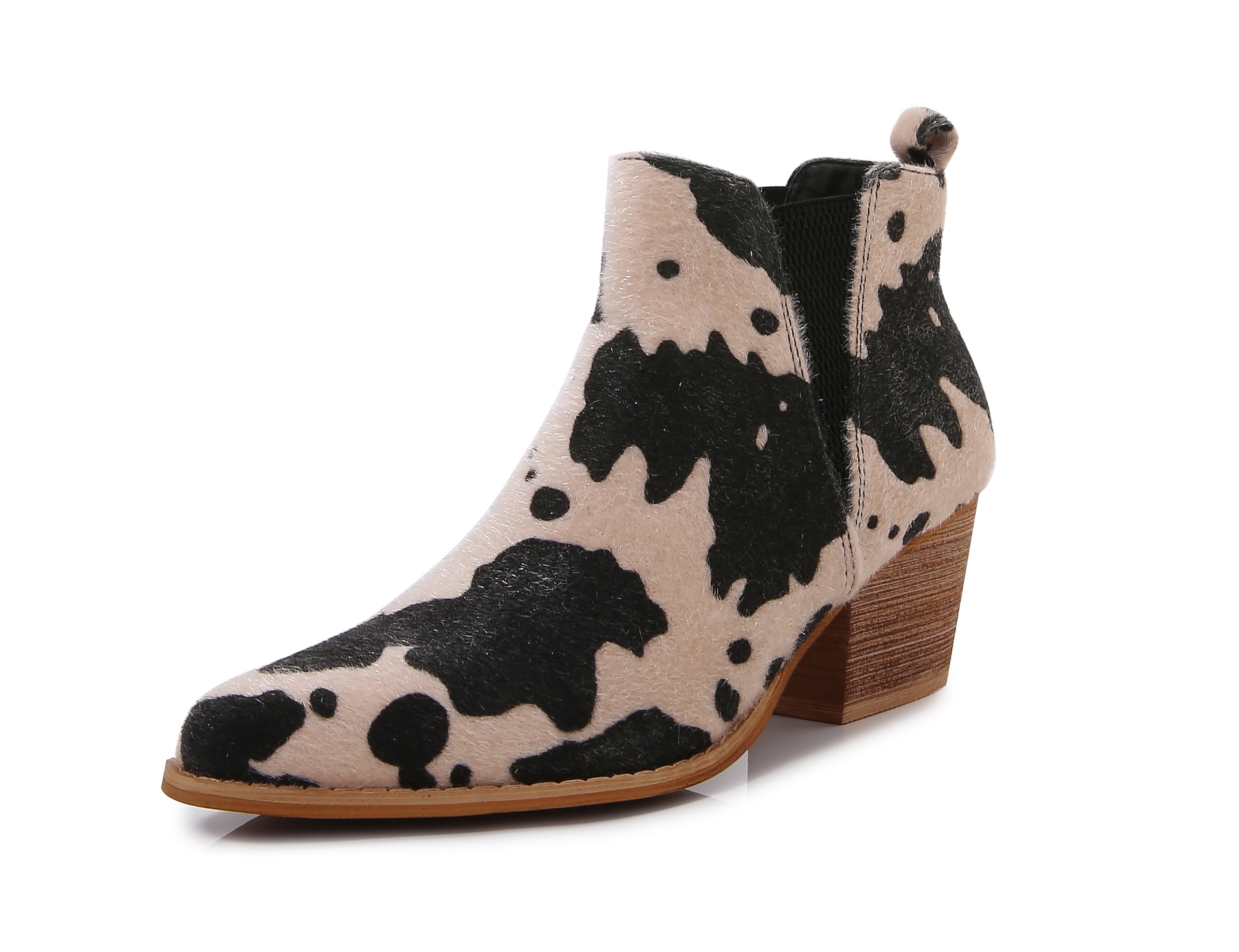 Wooden Heel Short Chelsea Ankle Boots (Cow Beige, 7)