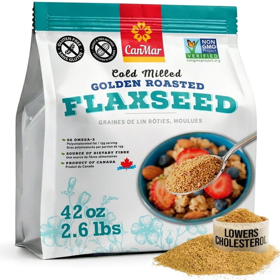 CanMar Milled Golden Roasted Organic Flax Seed, 1.2 kg / 42.3 oz, Gluten-Free, Nut-Free, Imported from Canada