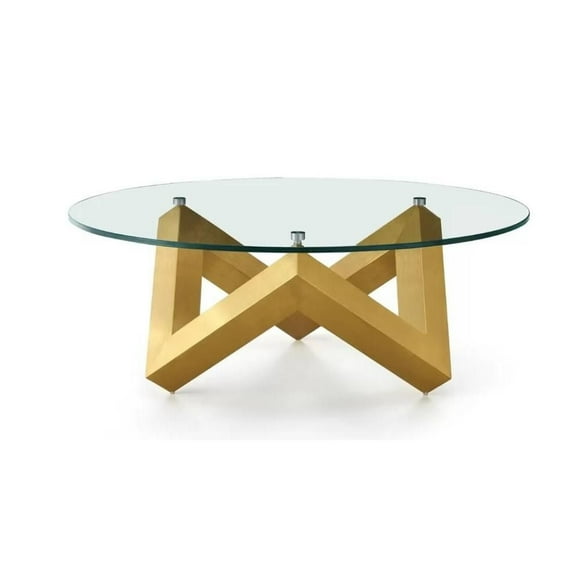 Plata Décor Import Inc Lily Coffee Table with tempered glass and Brushed golden stainless steel base, sophistication and luxury to your living area