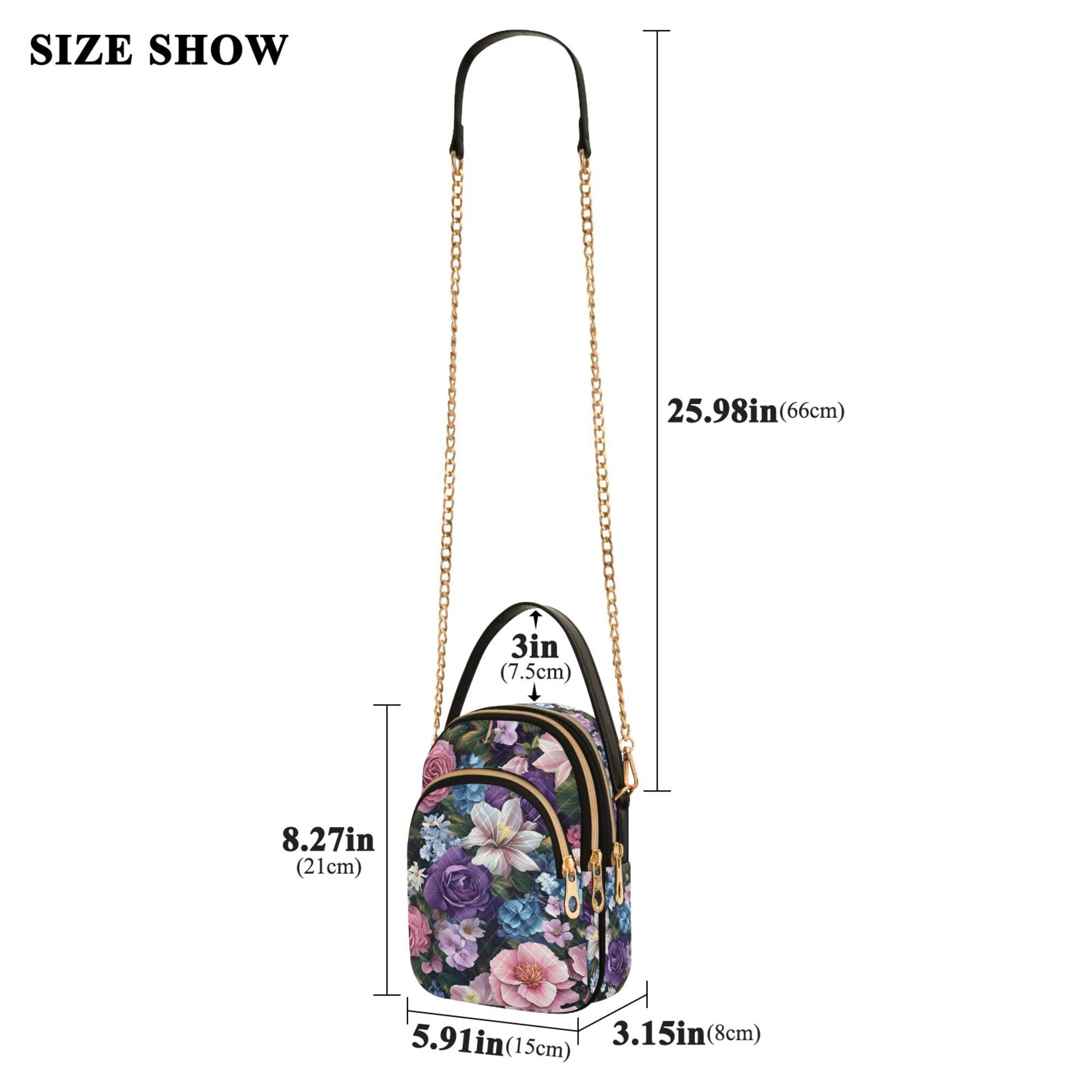 FORMRS Crossbody Bag for Women Quilted Travel Shoulder Cell Phone Purse with Chain Strap Handbag, Pink and Purple Flowers