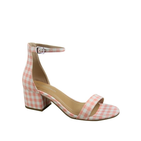 Women s Weekend Low Chunky Block Heel Open Toe Ankle Strap Dress Sandal Shoes Pink Gini 8.5