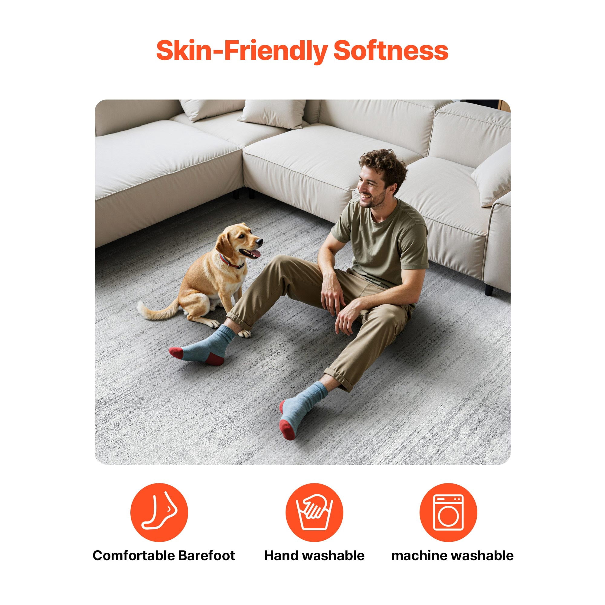 KFFKFF Large Washable Area Rug, 10 x 14 ft Soft and Durable Carpet, Non-Slip and Tear-Resistant Indoor Mat, Pet and Kid Friendly, Suitable for Bedroom, Office, Living Room, Entryway, Gray