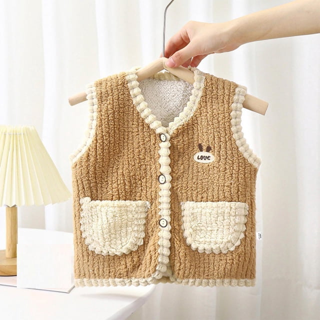 RXIRUCGD Peluche à la Mode pour Enfants, Chaude et Décontractée, avec Veste en Peluche ( Café, Taille : 3 Ans )