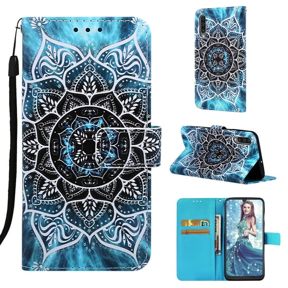 Phone Case for Galaxy A70, Folding Flip Leather Wallet Shockproof Protective Cover with Card Slots Kickstand Magnetic Closure Cute Girls Women Cover for Samsung Galaxy A70, Mandala