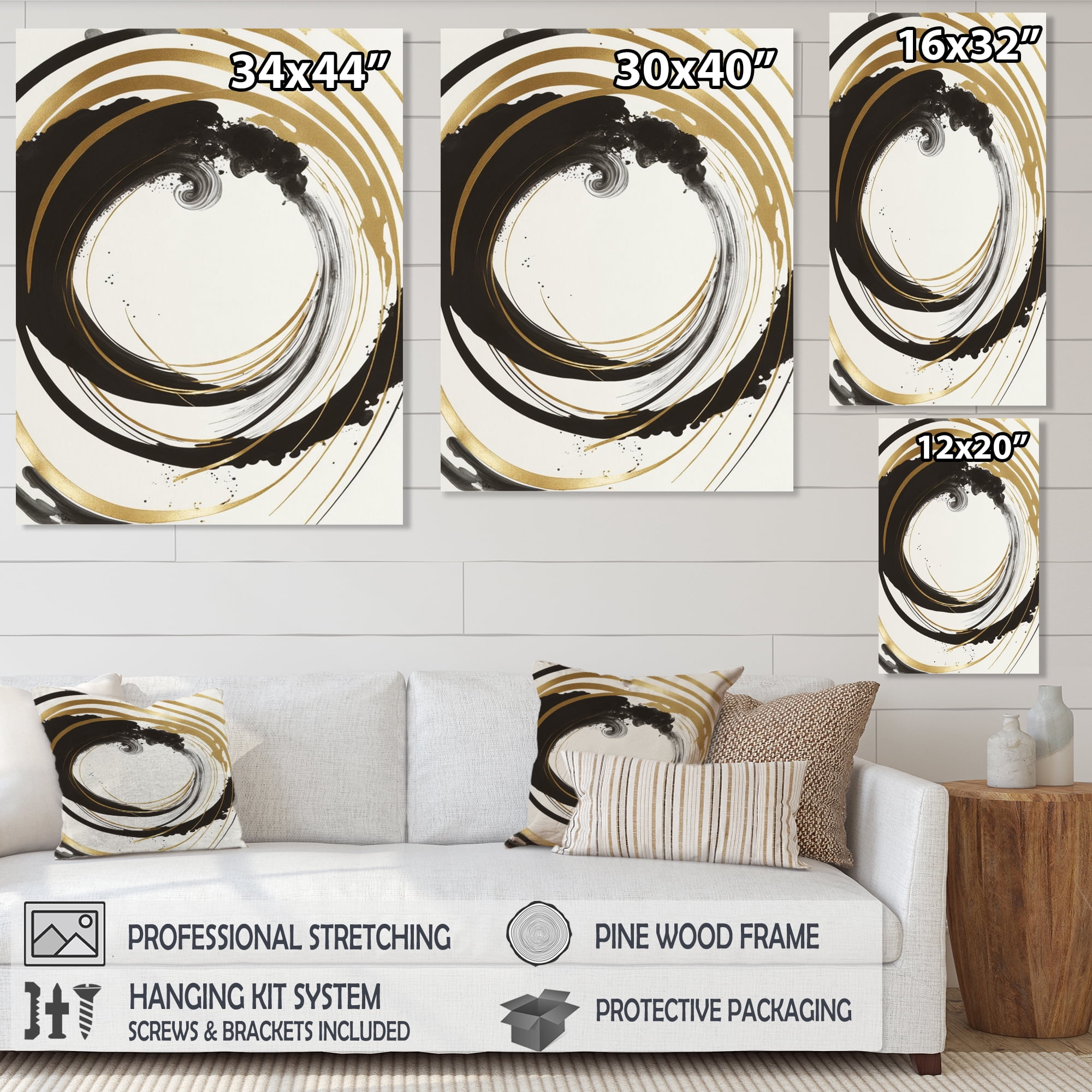 Designart Black And Gold Curves II Canvas Wall Art