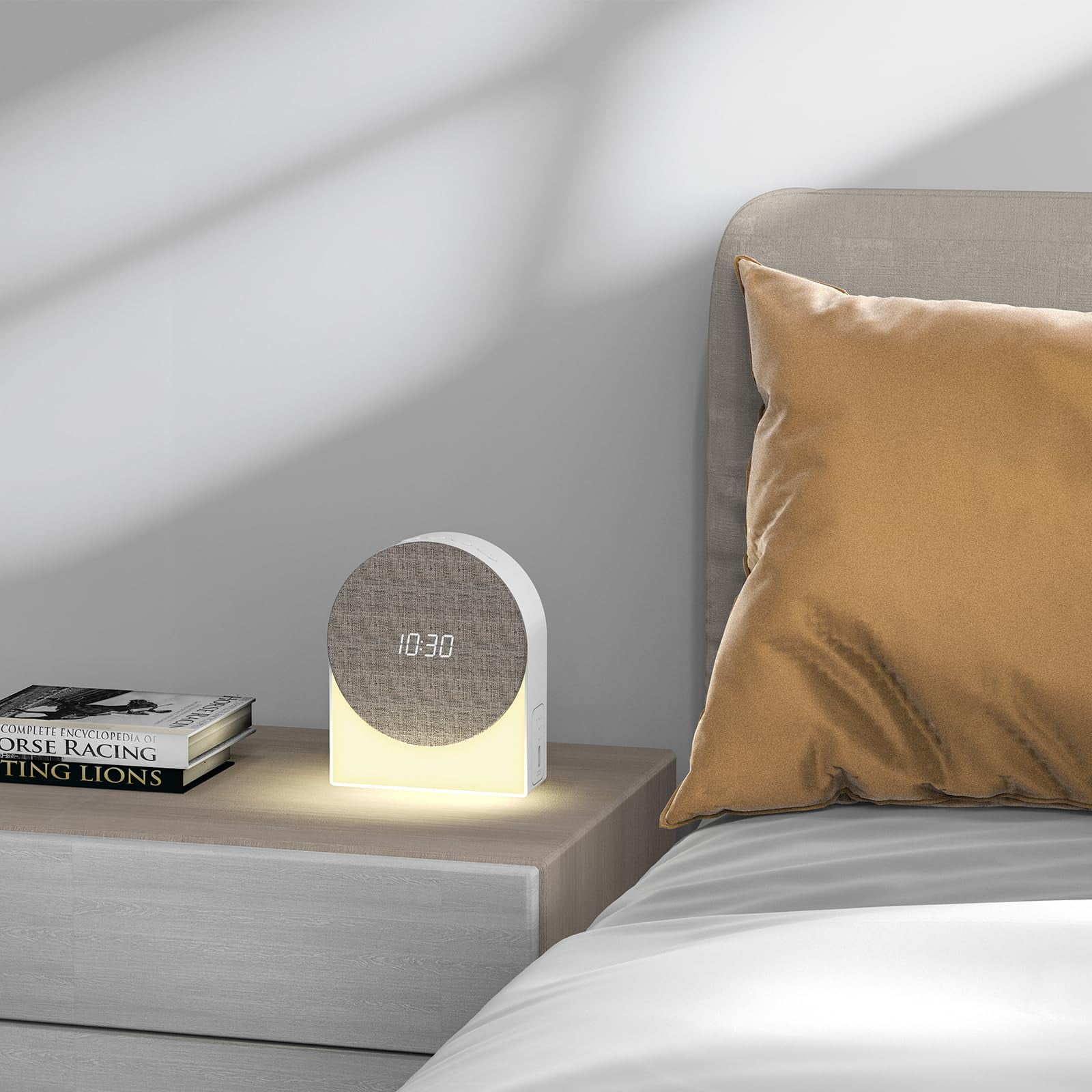 Generic Bedside Dream Machine, White Noise Sound Machine, Sunrise Alarm Clock with Night Light, 4 in 1 Music Speaker, Sleeping Soother with 6 Sounds (9*4.6*11cm)