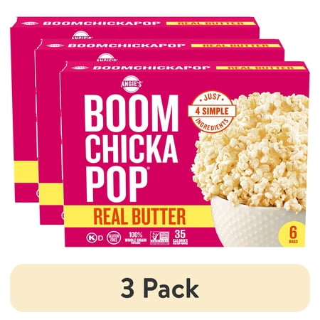 (3 pack) Angie's BOOMCHICKAPOP Real Butter Microwave Popcorn, 3.29 oz., 6-Count Bags