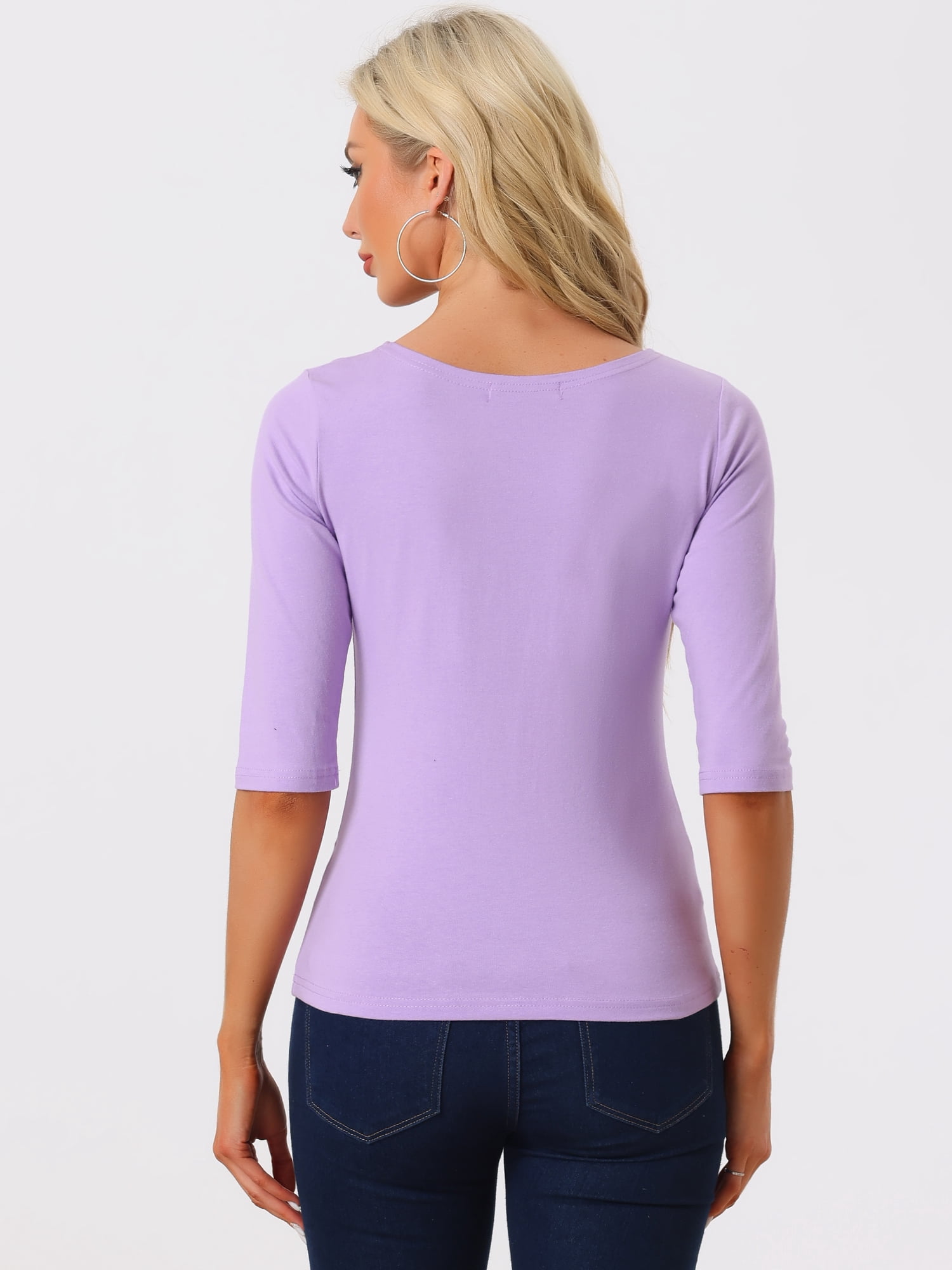DARING DIVA Women's Elbow Sleeves Boat Neck Slim Fit Classic Tee M Light Purple