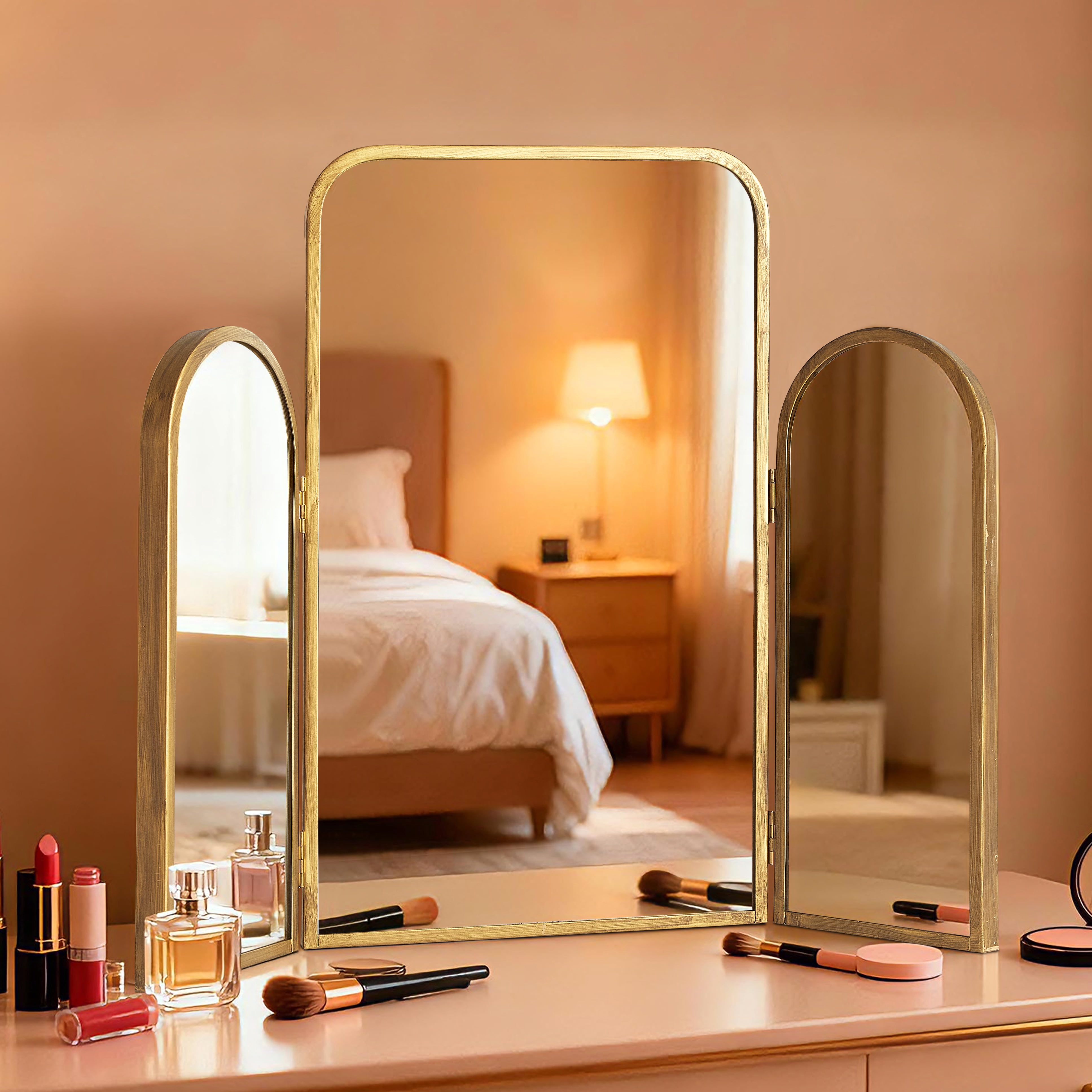 Stylehouse 24" x 20" Tri-Fold Vanity Mirror with Gold Frame