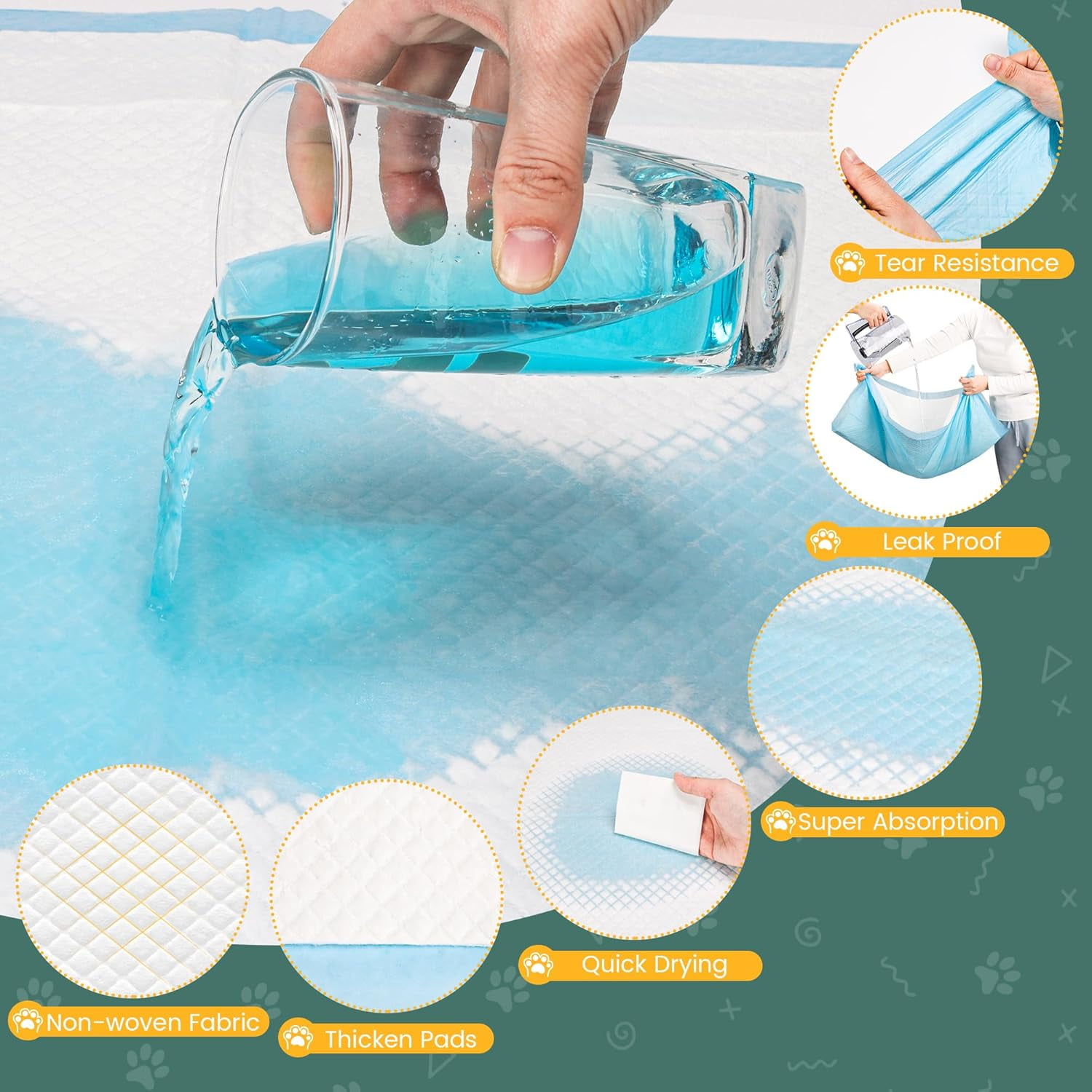 Dog Pee Pads Extra Large 24"x24", 100 Count Large Puppy Training Pads with Adhesive Tabs, 7 Layers Thick, Super Absorbent, Leak-Proof, Quick-Dry, Potty Pads for Dogs and Puppies