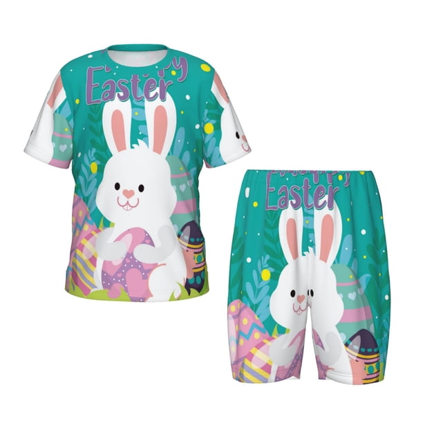Balery Happy easter Conjunto de Pijama Infantil de Manga Corta con Estampado – Ropa de Dormir de Algodón Suave-4X-Large