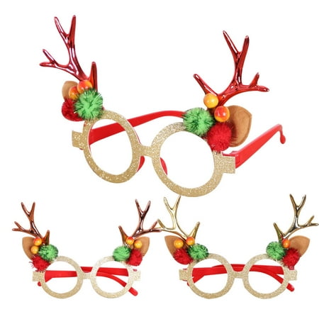 

3pcs Christmas Party Decorative Glasses Elk Glasses Eyeglasses Golden Red Rosy