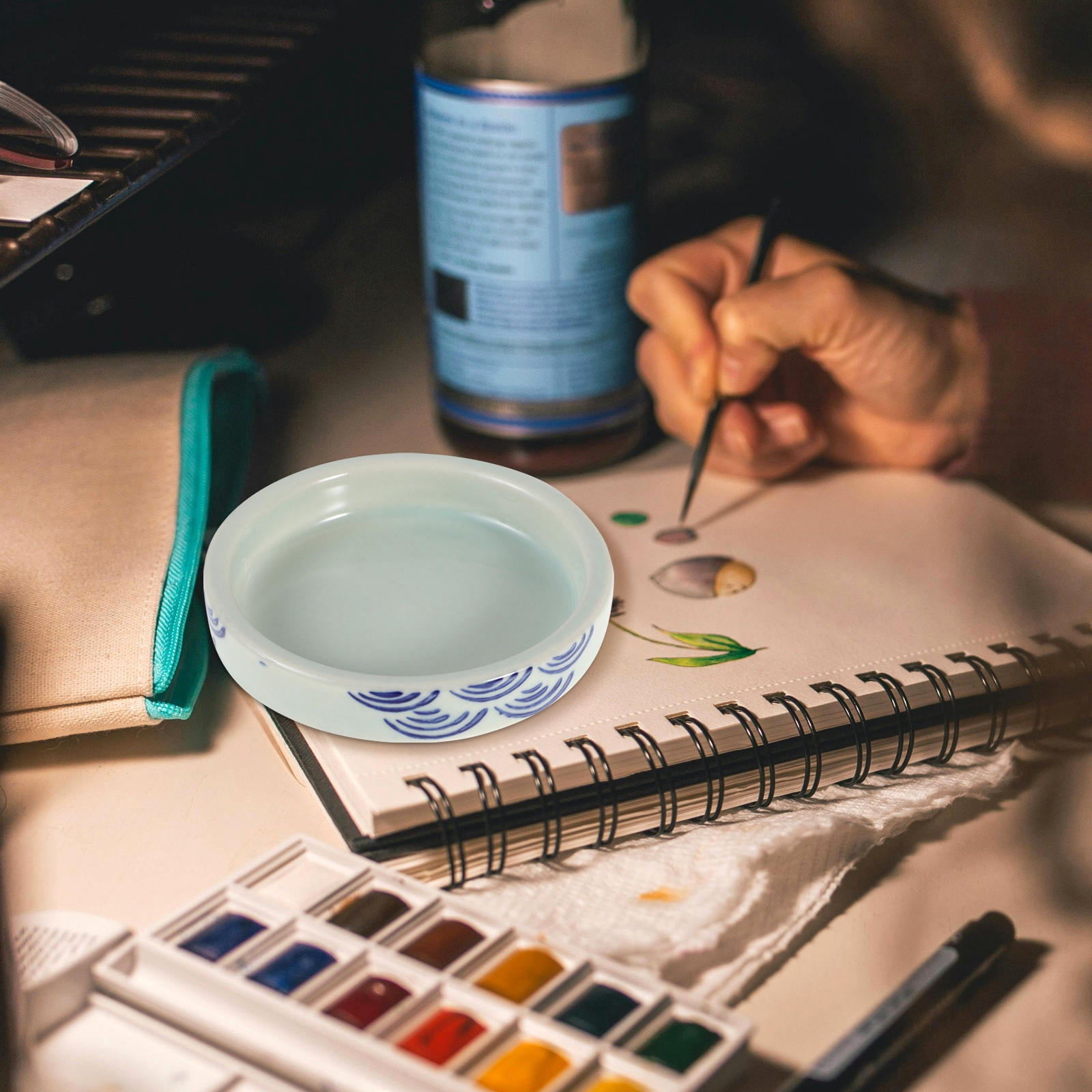 HOMEMAXS Porcelain Watercolor Mixing Tray with Lid Round Porcelain Watercolor Palettes Dishes