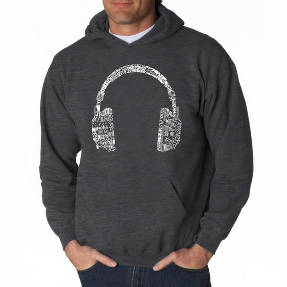 LA Pop Art Men's Word Art Hooded Sweatshirt - HEADPHONES - LANGUAGES