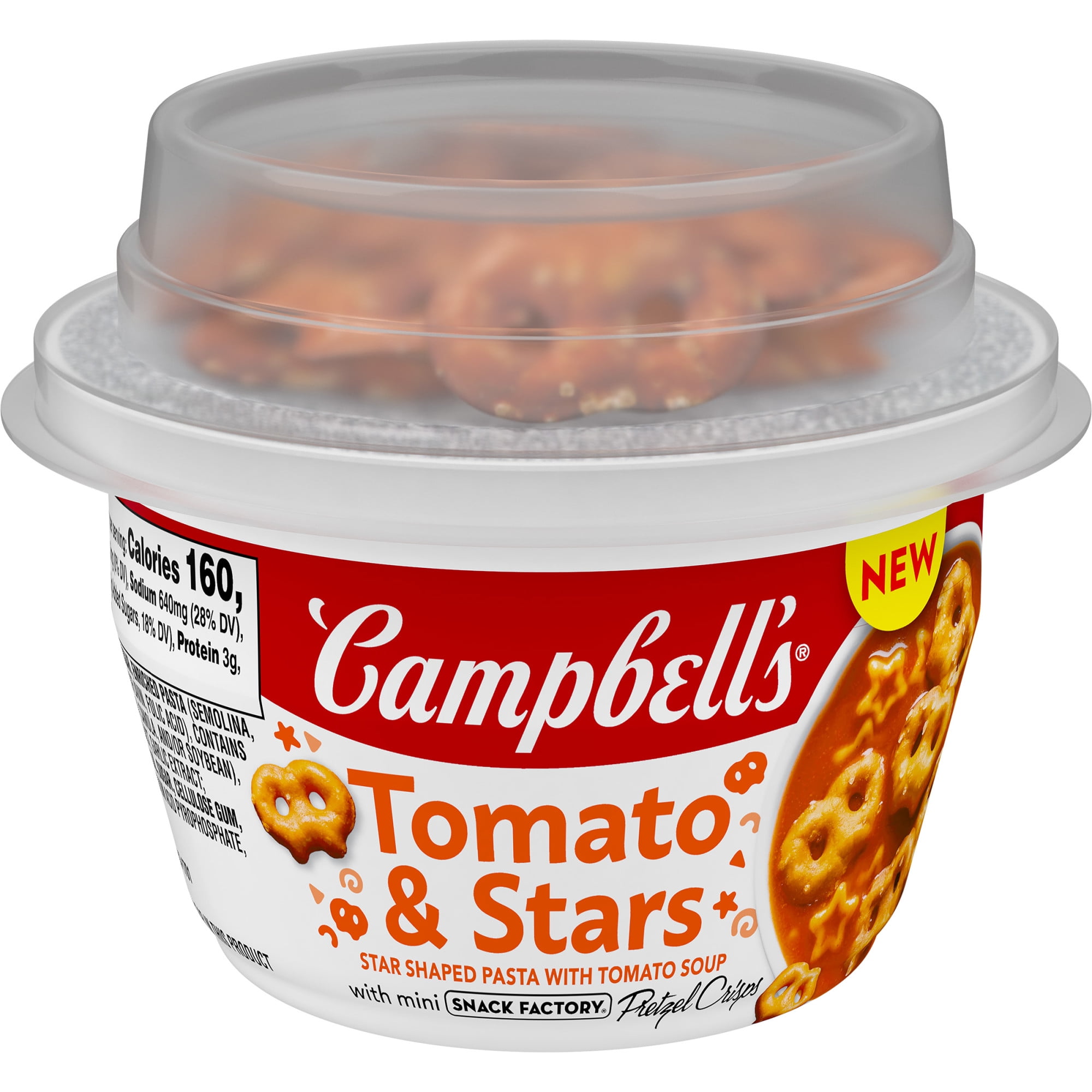 Campbell's Tomato and Stars Soup with Snack Factory Mini Pretzel Crisps, 7.35 Ounce Microwaveable Cup