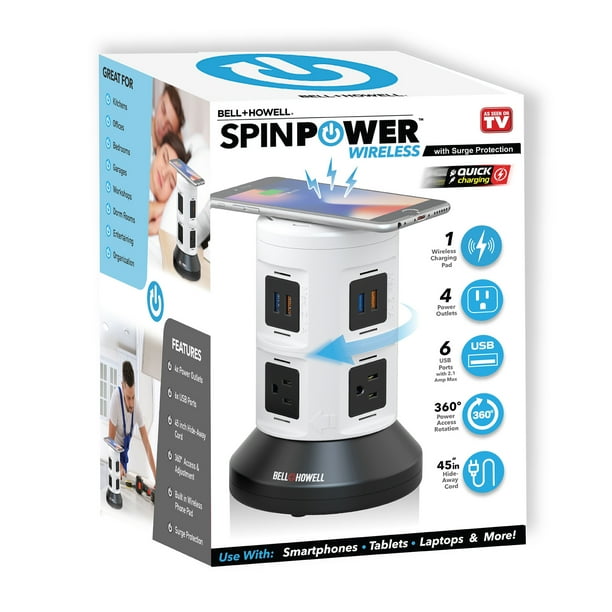 Bell+Howell Spin Power Wireless, Surge Protector Electric Charging