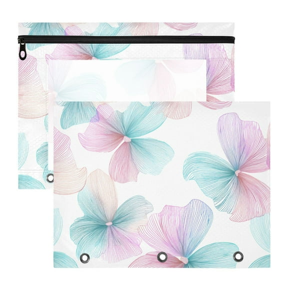 Green Purple Pink Bow Flowers 3-Ring Binder Pouches A4 Size Zipper Pocket File Storage 2 Packs