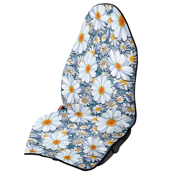POLERO 1pcs Car Seat Cover Slip Resistant Backing Sweat Towel, Compatible with Truck Seat Bucket Seat Front Seat Car Seat Towel Cover(White Daisy Floral Print)