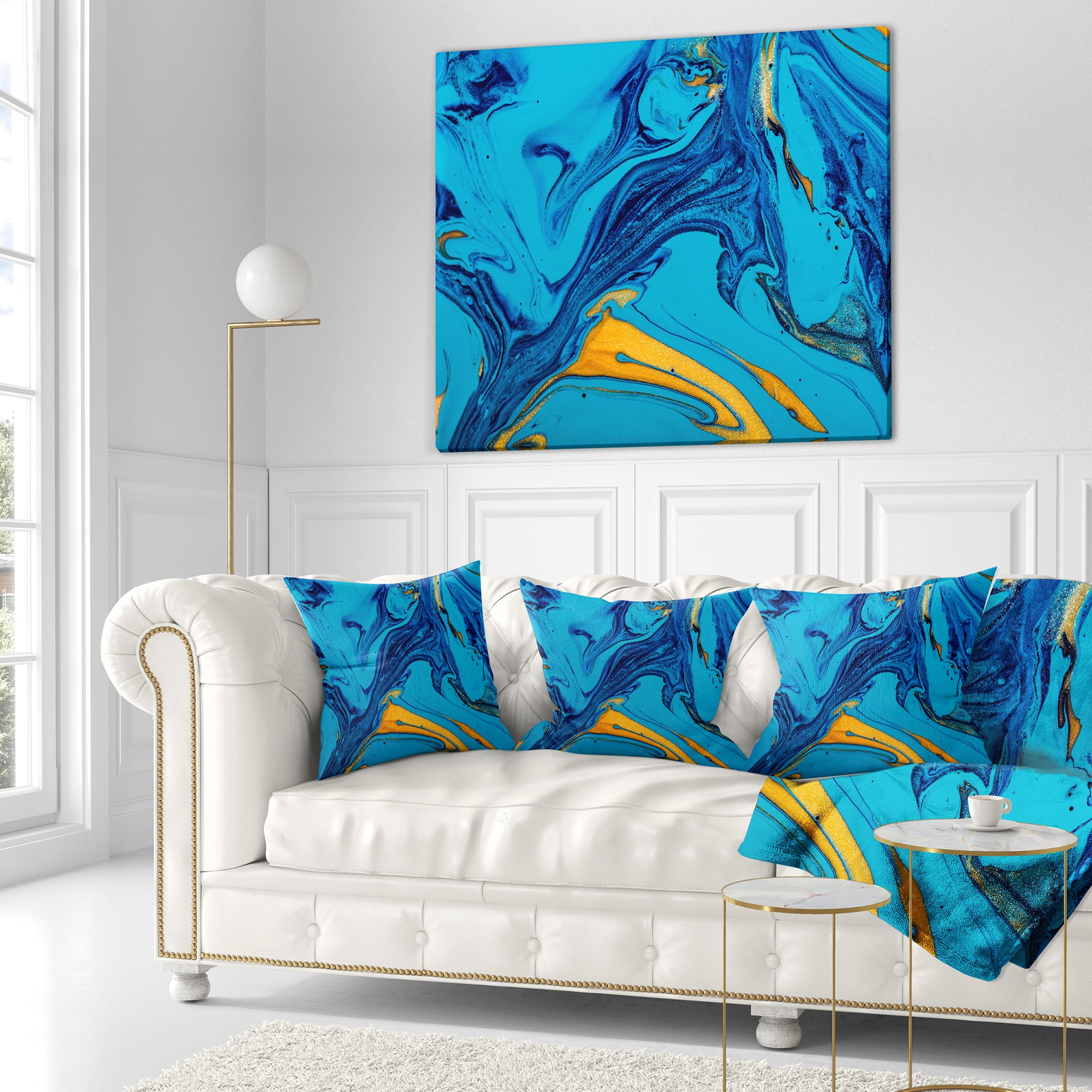 Designart Soft Blue Abstract Acrylic Paint Mix - Abstract Throw Pillow - 18x18
