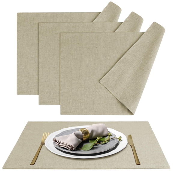 Table Cloth Placemats Set of 4 Washable Cotton Thick Faux Linen Place Mats Heat Resistant Double Layer Fabric Wrinkle Free Dining Kitchen Table Decor - 13x19 Inch Beige Oeko Tex Placemat
