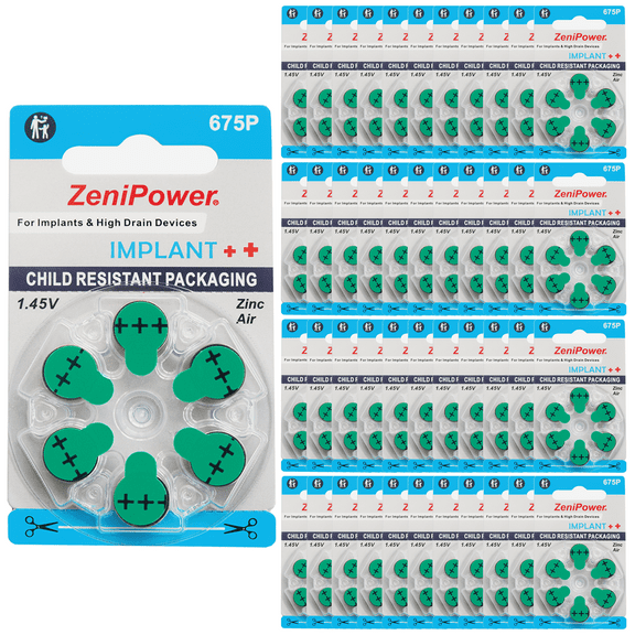 ZeniPower Size 675P Cochlear Implant 1.45V Zinc-Air 675CI, Implant Plus Hearing  Aid Batteries (240 Pack)