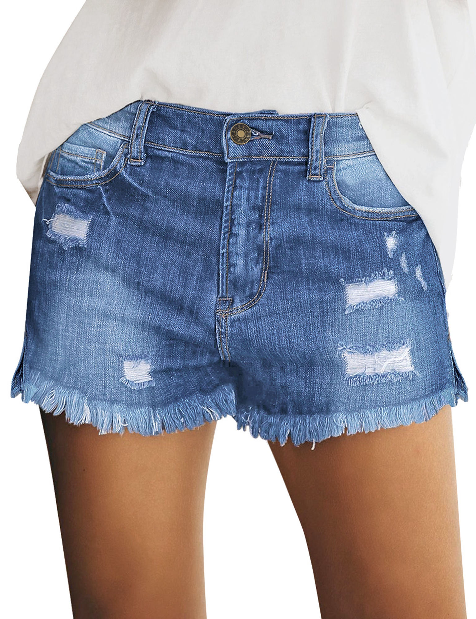 luvamia Women's Stylish Mid Rise Jean Shorts Ripped Stretchy Denim Shorts Bay Blue Size 2XL - image 1 of 7