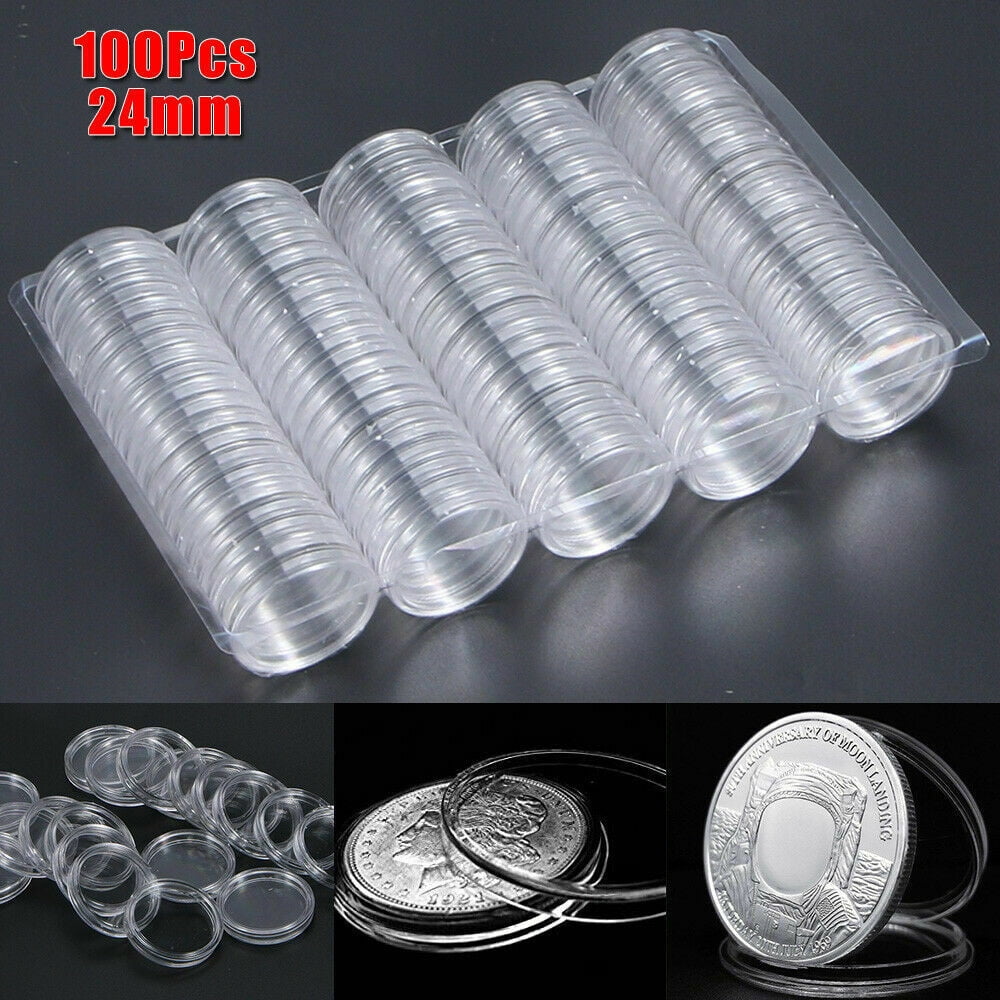 200Pcs Round Coin Holders Capsules Coin Protection Transparent 23mm & 33mm 