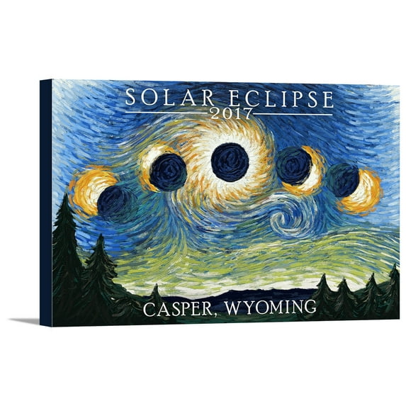 Casper, Wyoming - Solar Eclipse 2017 - Starry Night - Lantern Press Artwork (36x24 Gallery Wrapped Stretched Canvas)