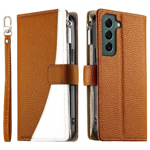Funda cartera GANGXUN para Samsung Galaxy S22 Plus , cuero PU con tarjetero, cremallera, correa de mano, soporte y protección 650°