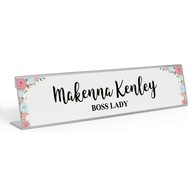 Printtoo Personalized Desk Name Plate Pretty Floral Custom Acrylic Office Desk Name Plate Accessory 2x10 Inches