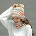 thumbnail image 7 of HESHENG Winter Knitted Beanie Hat Women Face Cover Scarf 3 in 1 Thick Warm Knit Cap with Pompom Cap Set, Beige, 7 of 7