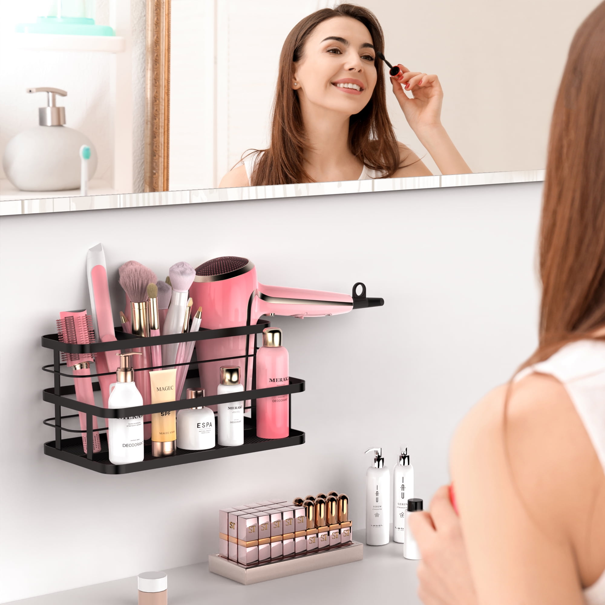 Hesroicy Wall-Mounted Makeup Brush Holder Organizer with 6 Branches for  Drying and Storage of Beauty Brushes and Blender Tools, Self-Adhesive Rack  