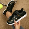 thumbnail image 5 of Tennis Shoes Womens Trendy Color Block Leather Lace up Running Trekking Shoes Antislip Breathable Athletic Sneakers Casual Walking Shoes Black Size 7, 5 of 8