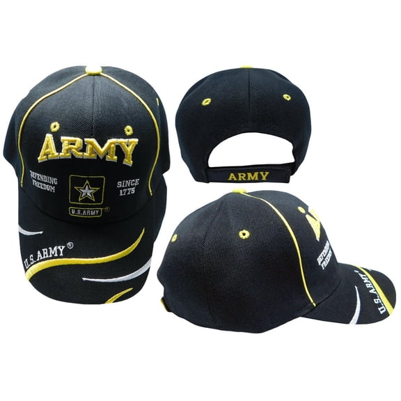 Adult Military U.S. Army With Star Defending Freedom Adjustable Black Hat Cap