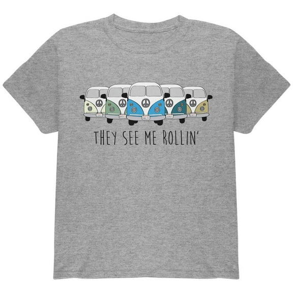 Hippie Van They See Me Rollin' Bus Camper Youth T Shirt Heather YXL