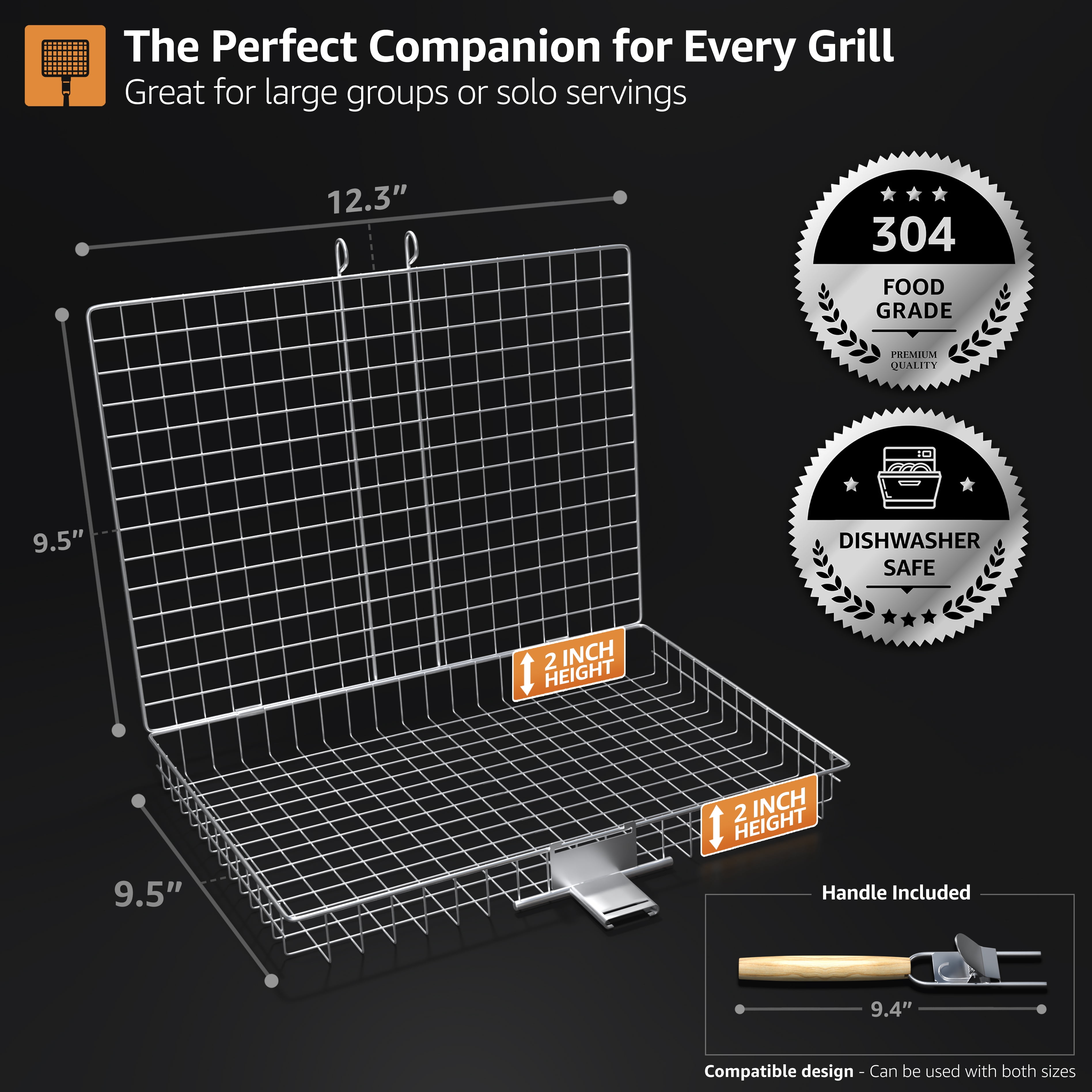 Sorbus Grill Basket Stainless Steel, Large Folding BBQ Basket with Handle for Fish, Veggies
