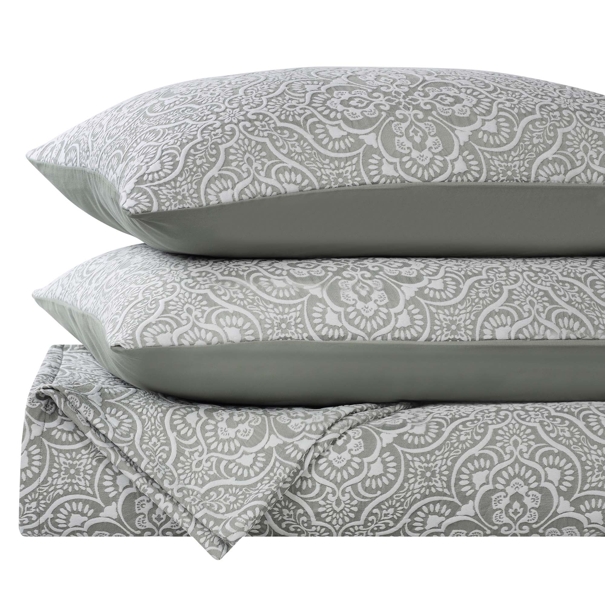 Superior Enzy Floral Matelasse Bedspread and Sham Set, 3-Piece Soft Textured Jacquard Bedspreads, Full, Sage