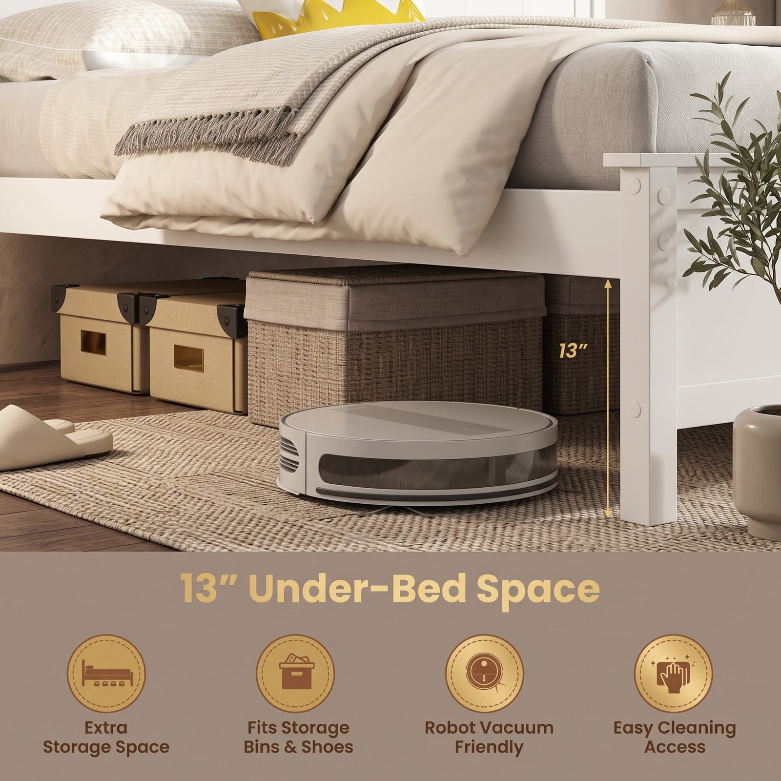Furnibear Twin Bed Frame Solid Wood Platform Bed with Curved Headboard and Footboard, Wood Bed Frame with Headboard No Box Spring, White