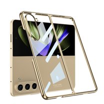 Dteck for Samsung Galaxy Z Fold 5 Case with Built-in Screen Protector, Ultra Slim Crystal Clear Plating Hard PC Shockproof Anti-Scratch Full Body Protective Cover for Galaxy Z Fold5 2023,Gold