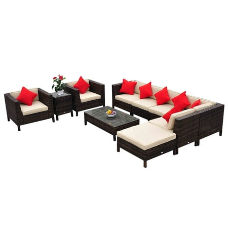 Outsunny 9 Piece Outdoor PE Rattan Sofa Sectional and Chair 