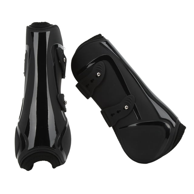 Botas de pata de caballo, carcasa de PU, neopreno elástico, protector seguro de pata de caballo para vasos sanguíneos tendinosos, patas delanteras negras L