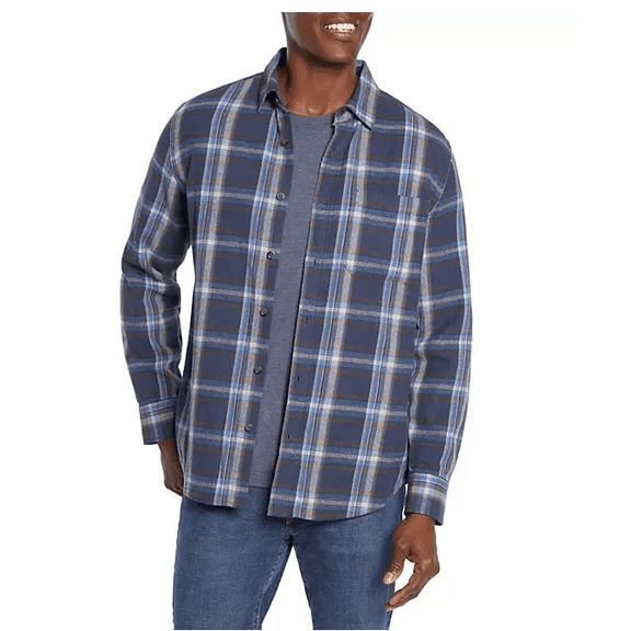 Eddie Bauer Men's Flannel Shirt Insignia Blue Canyonn Plaid Medium