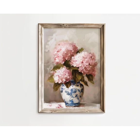 Mid-Century Vintage Abstract White Hydrangea Flowers In Beige Vase Wabi Sabi Style Art Poster | Wall Decor| Posters| Trendy Art Poster, Unframed Poster Size 8x12