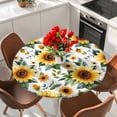 thumbnail image 2 of Rustic Sunflower Round Fitted Table Cover Floral Leaf Farmhouse Waterproof Table Cloth with Elastic Edge Wipeable Tablecloth for Picnic Camping Party Fits 36"-44" Diameter, 2 of 8