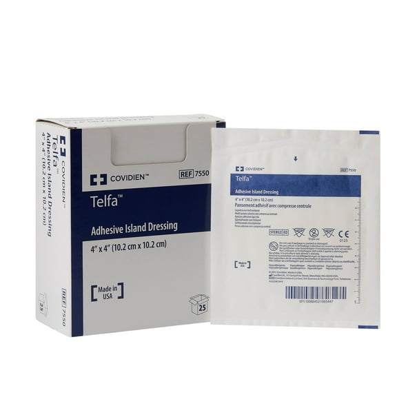 Telfa Adhesive Dressing 4 X 4 Inch NonWoven Square White Sterile, 7550- - Case of 200
