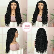 Queentas Glueless Black Curly Headband Wig – 25 Inch Extra Long Synthetic, Pre-Styled Curls, Ice Silk Band, Natural Texture for Women